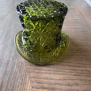 Fenton Green Glass Top Hat Vase